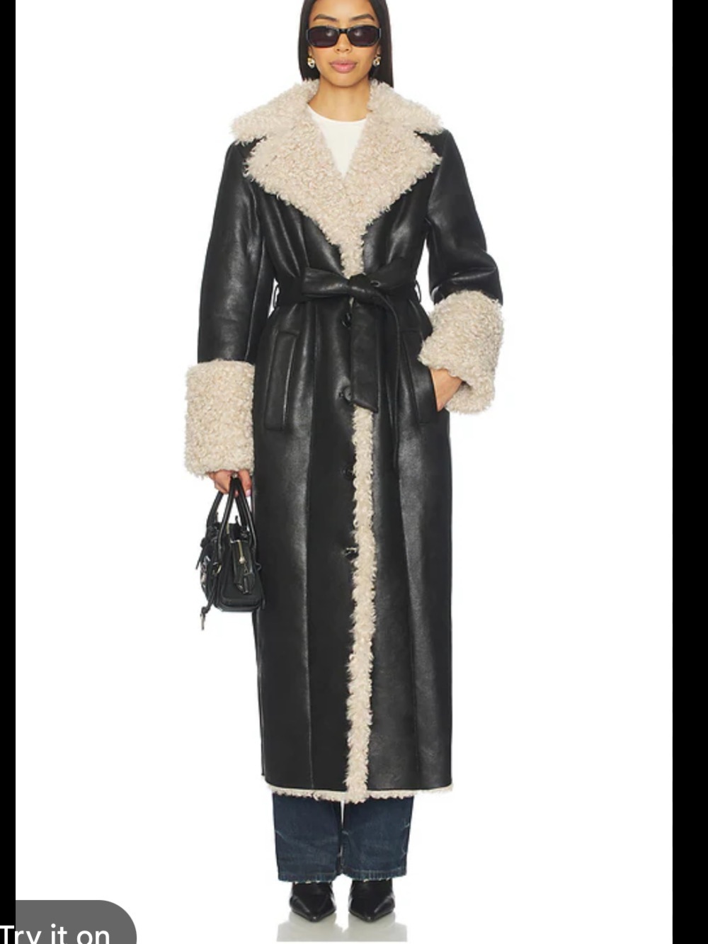Faux Fur Trench Coat in Black & Beige asos size 12 woman’s NWOT